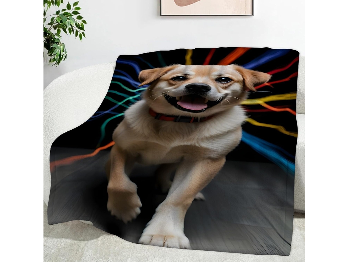 Manta com Cores Brilhantes Cachorro Acorrentado 150x200 Cm Multifuncional Macia de Flanela Aconchegante para C