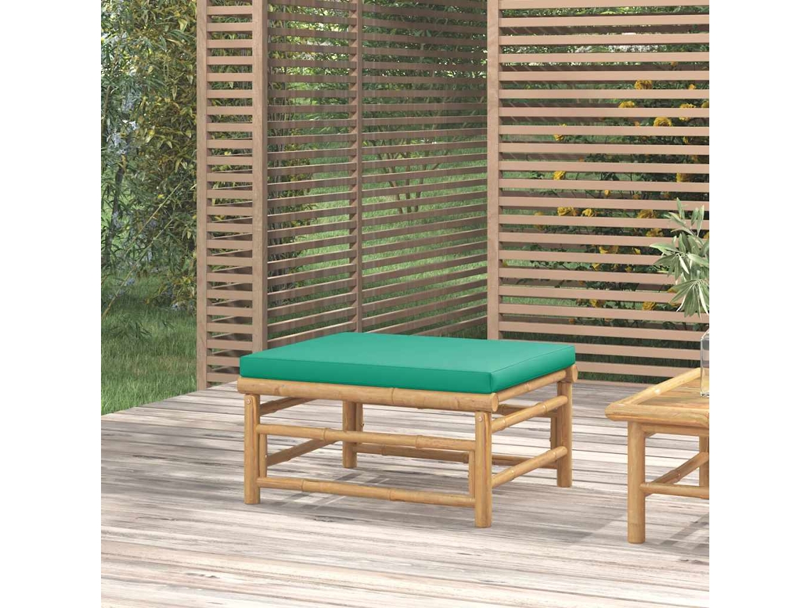 Vidaxl Apoio De Pés P/ Jardim Bambu C/ Almofadão Verde