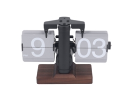 Relógio de mesa flip mecânico retro 12h bateria base de madeira para sala de estar escritório S/MARCA