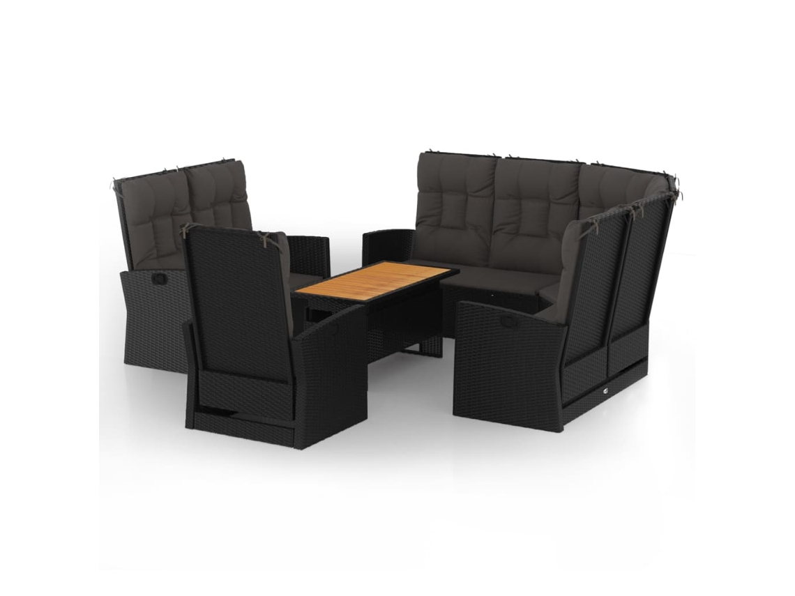 Maison Exclusive - 4 Pcs Conjunto Lounge De Jardim C/ Almofadões Vime Pe Preto