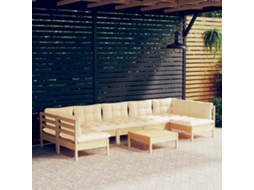 Vidaxl 8 Pcs Conjunto Lounge Jardim C/ Almofadões Creme Pinho Maciço
