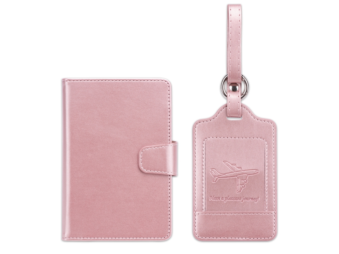 (rosa), Porta-passaporte + Etiqueta de Aeroporto, Conjunto de 2 peças, Etiqueta Mala, Su