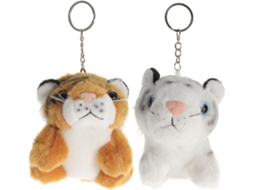 Conjunto De 2 Pingentes De Tigre De Pelúcia Macia, Com Design Realista Em Branco E Amarelo.