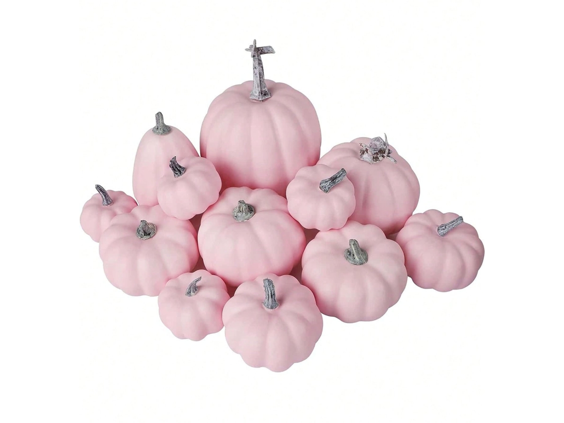 12pcs Abóboras Artificiais Rosa para Decoração de Outono com S/MARCA