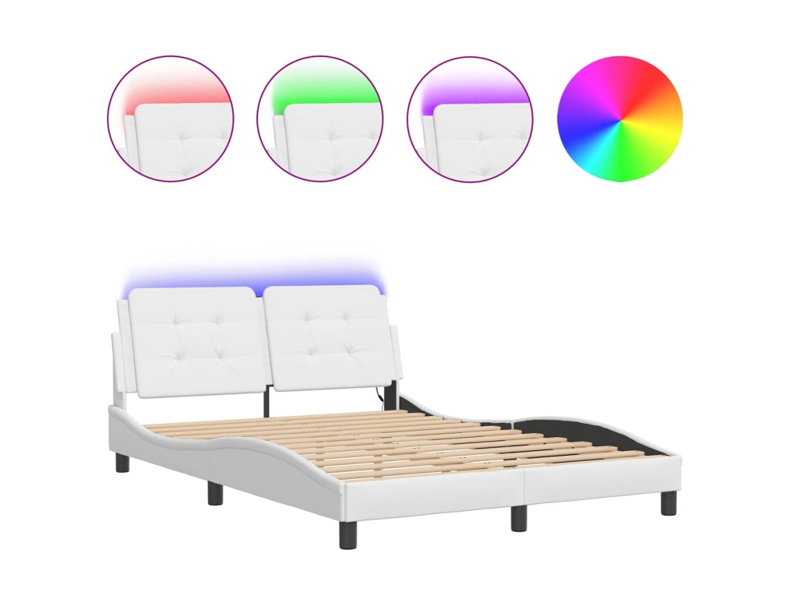 Bed Frame, Bed Frames Vidaxl Branco Couro Artificial (140 X 200 Cm)