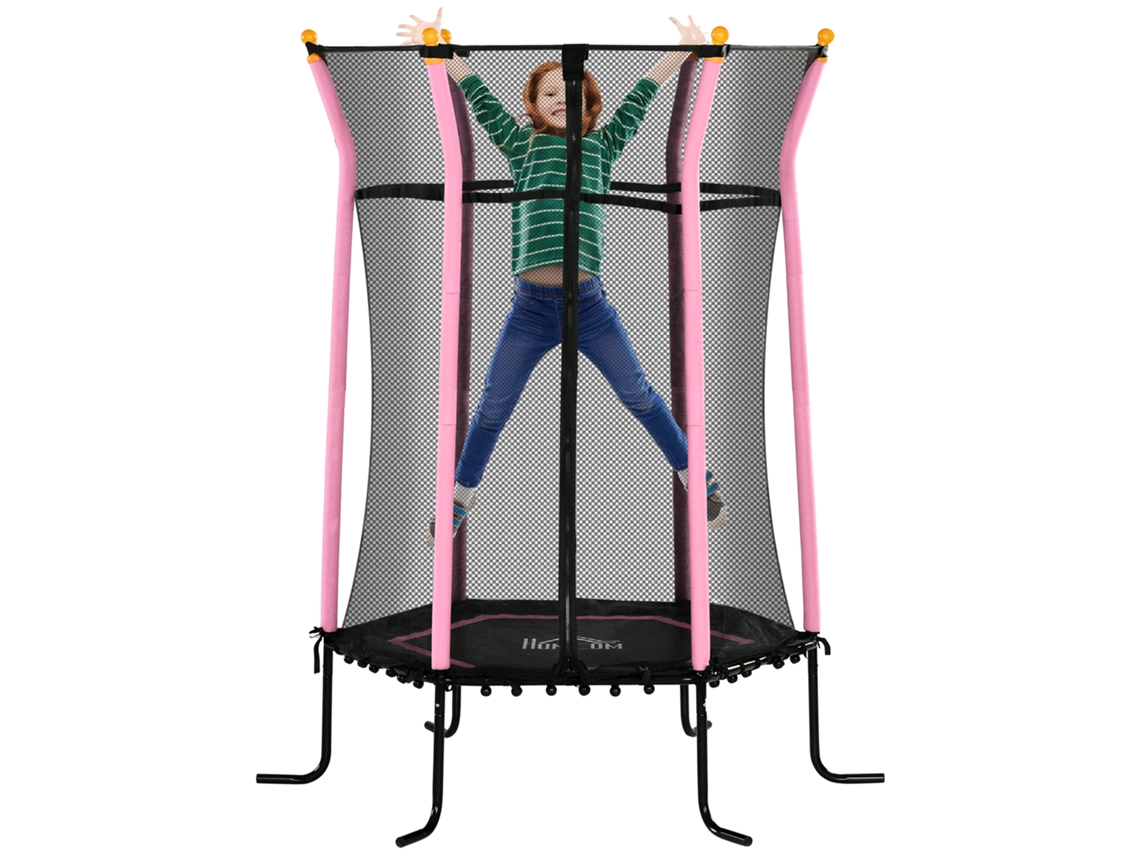 Trampolim Para Crianças Aço, Pp E Epe Cor Rosa Ø163,5x190 Cm Homcom