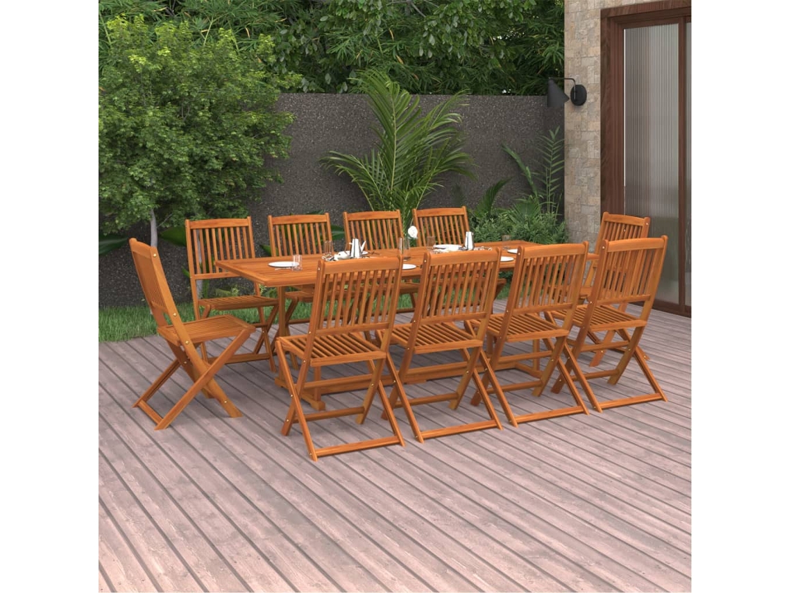 Conjunto de 11 Peças de Jantar Para Jardim 220x90x75cm Acácia Maciça Dkd Home Decor