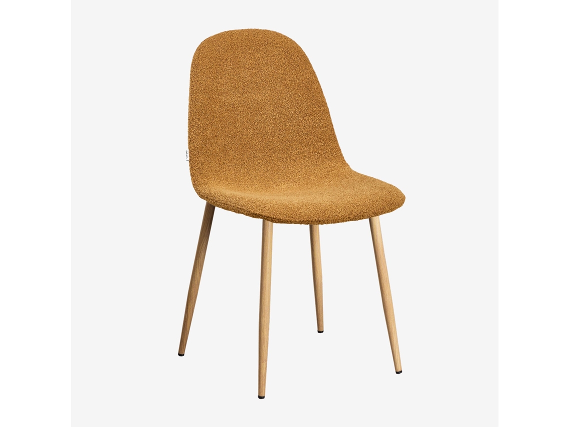 Sklum Pack De 4 Cadeiras De Jantar Glamm Poliéster     Madeira Natural                  Bouclé Amarelo Mel                               Bouclé