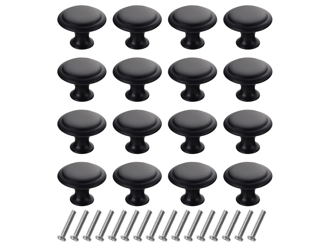 Jogo De 16 Puxadores E Botões Redondos Para Móveis De Cozinha,quarto E Cômoda Estilo Cogumelo Com Parafusos Btforus (preto)