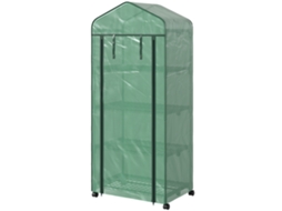 Estufa De Exterior Com 4 Prateleiras E Rodas Porta Enrolável Estrutura Em Aço E Cobertura De Pe 140g/ Anti-uv 69x50x165 Cm Verde