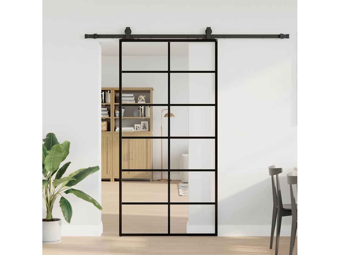 Vidaxl Porta Deslizante C/ Conj Ferragens 102x205cm Vidro Esg Preto
