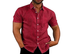 Camisa Casual Masculina De Algodão E Linho Com Listras Manga Curta Para Primavera/verão Dia A Dia Vinho Tinto