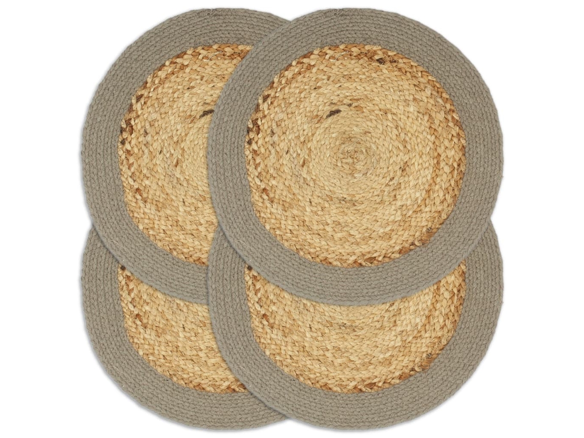 Vidaxl Individuais De Mesa 4 Pcs Juta E Algodão 38 Cm Natural E Cinza