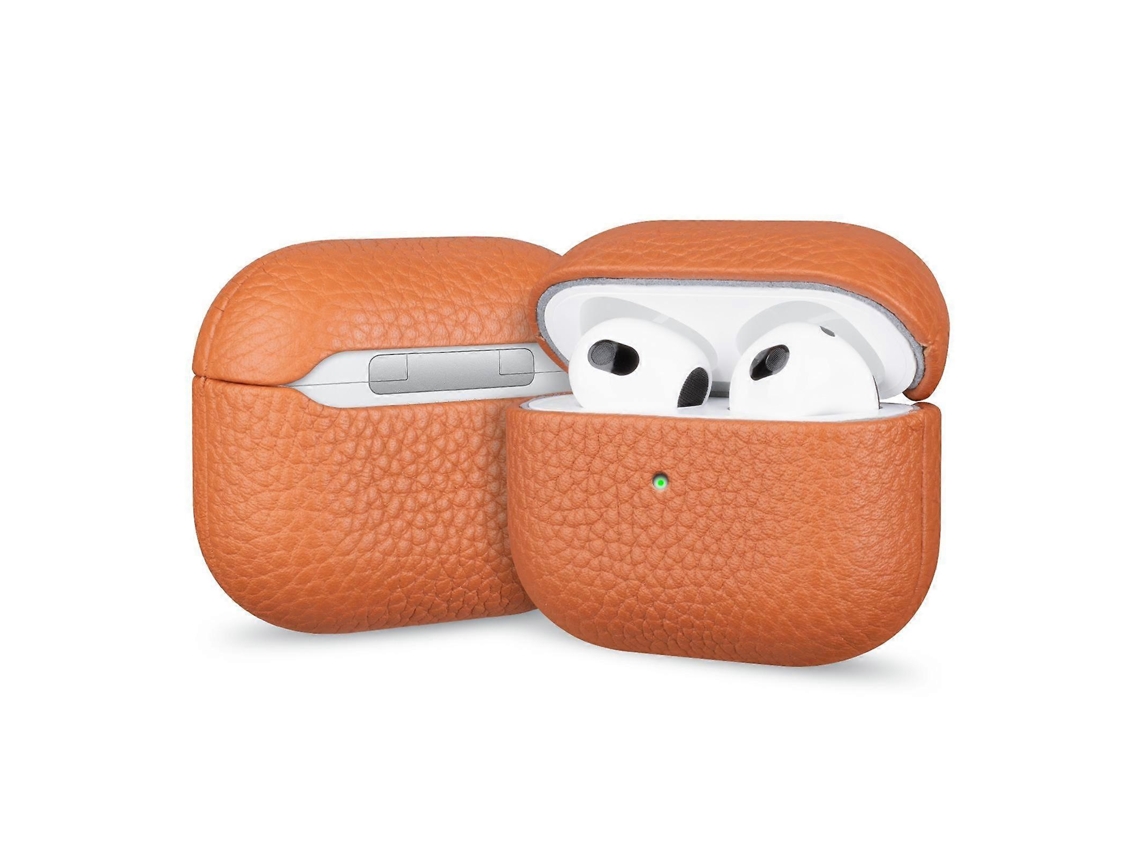 Capa Protetora Para Fones De Ouvido Airpods 2/1 Em Couro Granulado Com Textura De Lichia.