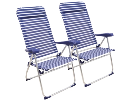 Pacote de 2 Cadeira de Praia Dobrável e Reclinável com 7 Posições em Alumínio57X47X118Cm Listra Branca SELEOK