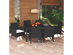 7 Pcs Conjunto De Jantar P/ Jardim C/ Almofadões Vime Pe Preto Dkd Home Decor