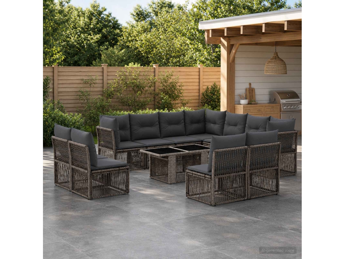 Vidaxl Conjunto De Sofá De Jardim 12 Unid. Cinzento Vime Pe