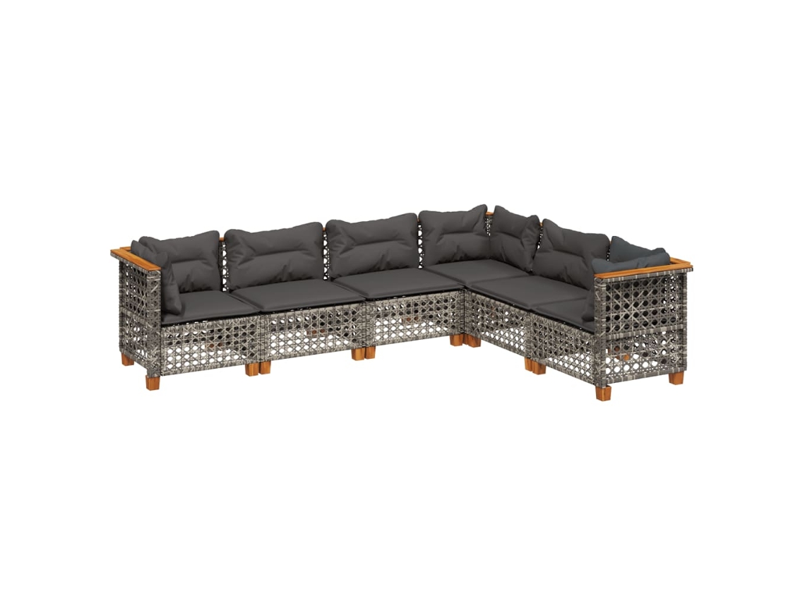 Maison Exclusive - 6 Pcs Conjunto Sofás De Jardim Com Almofadões Vime Cinzento
