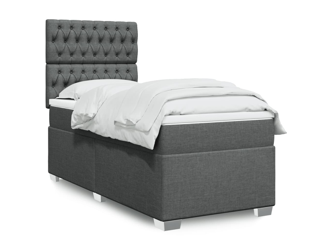 Cama Com Molas/colchão 100x200 Cm Tecido Cinza-escuro