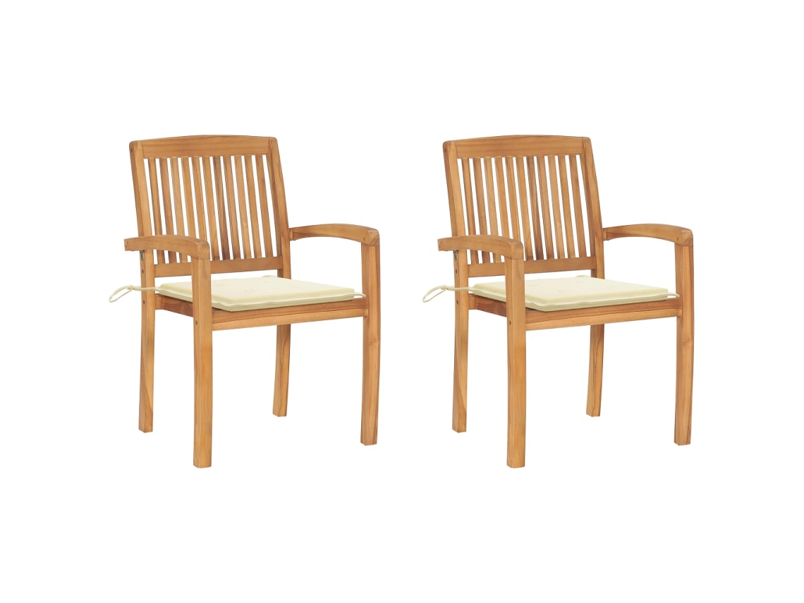Cadeiras De Jardim C/ Almofadões Cor Creme 2 Pcs Teca Maciça Dkd Home Decor