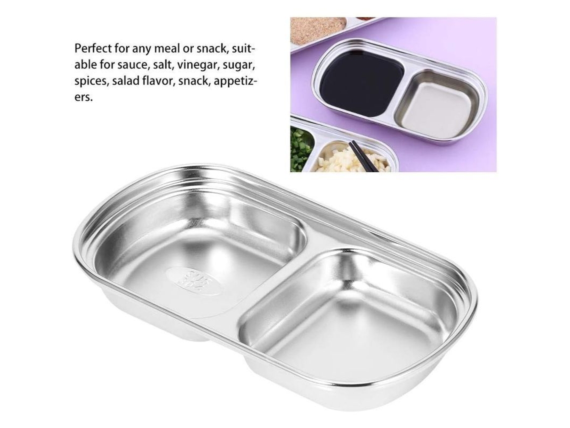 2026 2 Pratos de Aço Inoxidável Prateados, 2 Compartimentos, para Molhos, Condimentos, Petiscos, Seguro para Lava louças, Utensílios de Cozinha