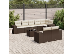 Jogo 9 Peças Sofás P/ Jardim C/ Almofadões Vime Pe Marrom Dkd Home Decor