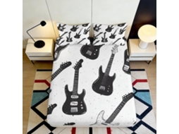Conjunto de Cama Estampa 3d Guitarra Elétrica Microfibra com Fronha 200x25cm S/MARCA