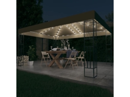 Vidaxl Gazebo Com Cordões De Luzes Led 3x4 M Tecido Cinza-acastanhado