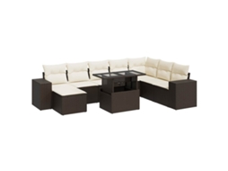 Conjunto de 9 Sofás para Jardim com Almofadões Vime Pe Castanho MAISON EXCLUSIVE
