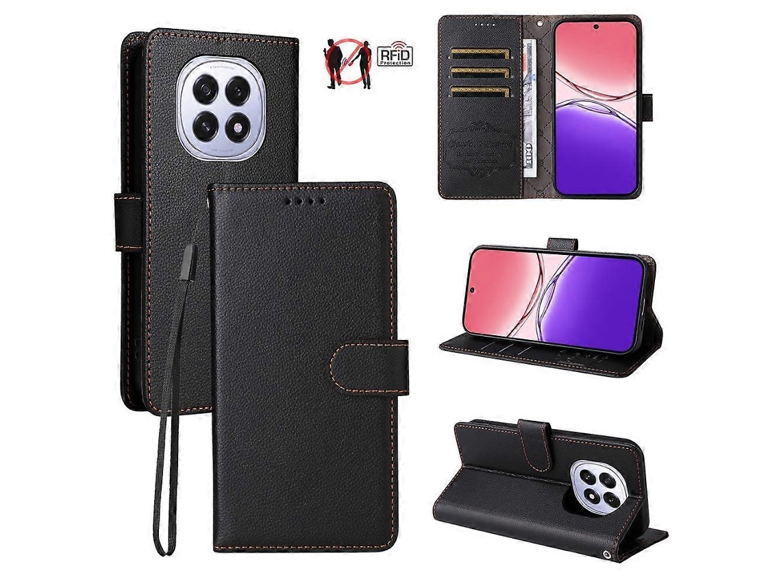 Capa Carteira De Couro Com Textura De Lichia E Bloqueio Rfid Para 3 Cartões, Compatível Com Oppo F29 5g Global.