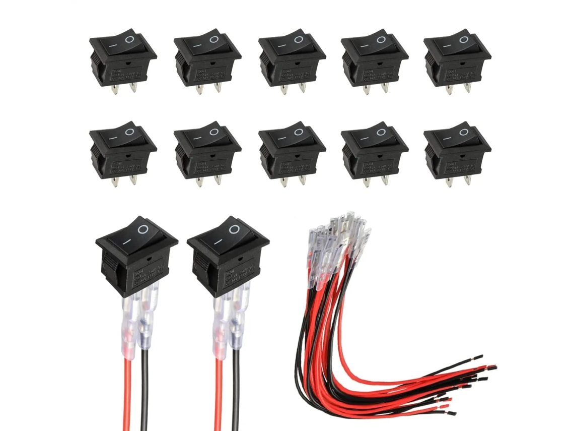 Conjunto De 10 Mini Interruptores Alavanca Bipolares Com Cabo, Na Cor Preta