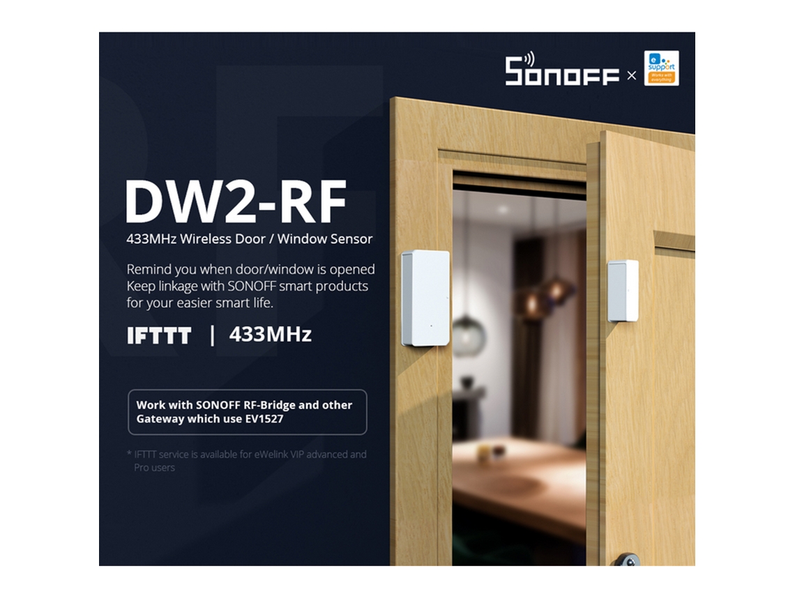 Sensor de Porta Janela Sonoff DW2 RF 433MHz S/MARCA
