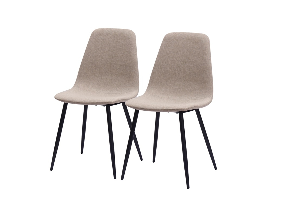 Conjunto 2 Cadeiras Jantar Minimalistas, tecido, metal, bege claro