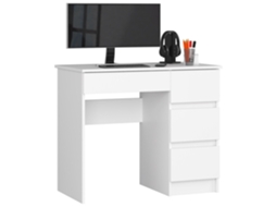 Mesa De Computador Com Gavetas À Direita, 90cm, Branco, Design Moderno