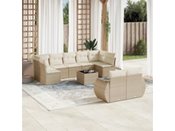 Vidaxl 10 Pcs Conjunto De Sofás P/ Jardim Com Almofadões Vime Pe Bege