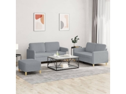 Vidaxl 3 Pcs Conjunto De Sofás Com Almofadões Tecido Cinzento-claro