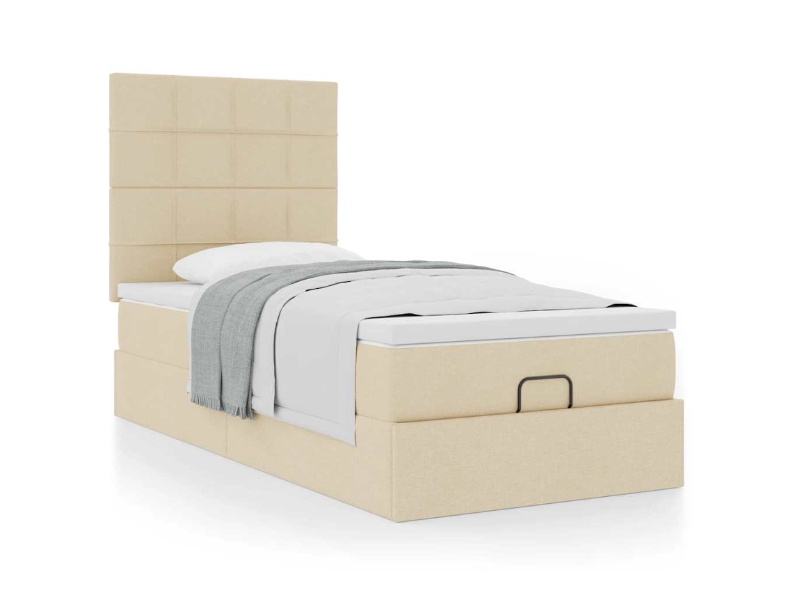 Vidaxl Cama Otomana Com Colchão 100x200 Cm Tecido Creme