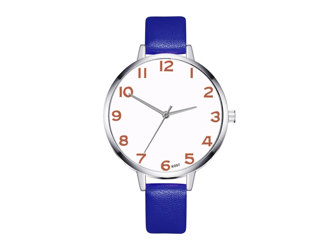 Relógio de Pulso Feminino Zhoulianfa Clássico Digital de Couro Pu Azul com Movimento de Quartzo