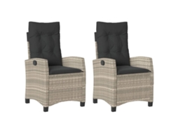 Conjunto de 2 Cadeiras Jardim Reclináveis com Almofadões Vime Cinza Claro MAISON EXCLUSIVE