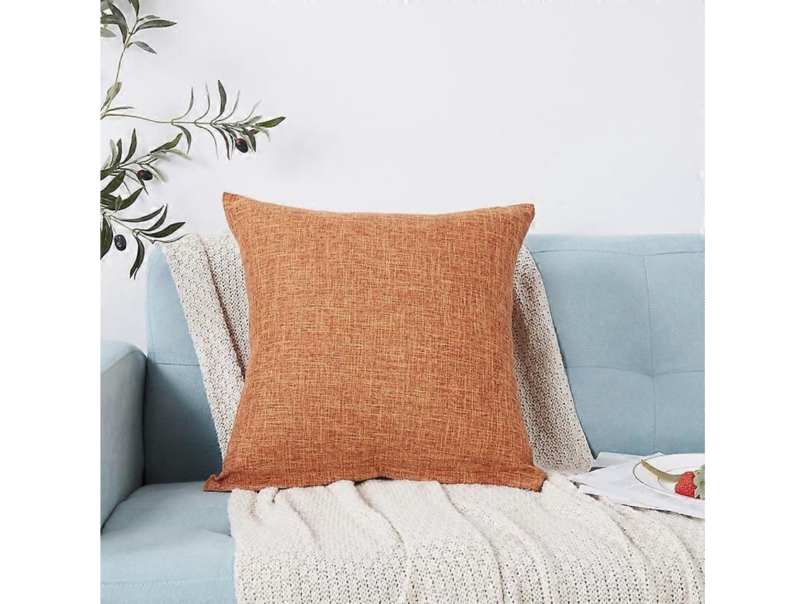 Conjunto De 2 Capas De Almofada Decorativas De Linho Com Textura Para Sofá, Cadeira, Sala De Estar, 18x18 Polegadas, Laranja