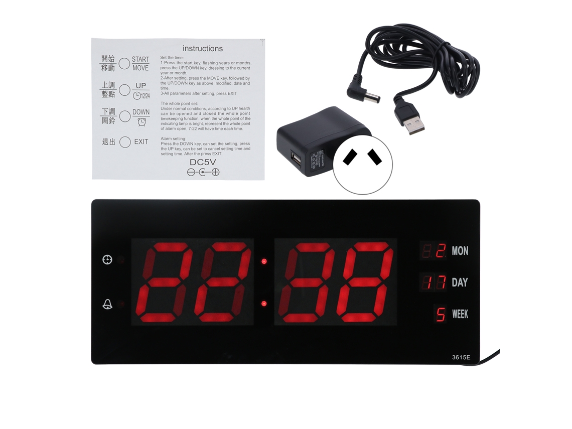 Relógio de Parede Led com Calendário e Luz Noturna