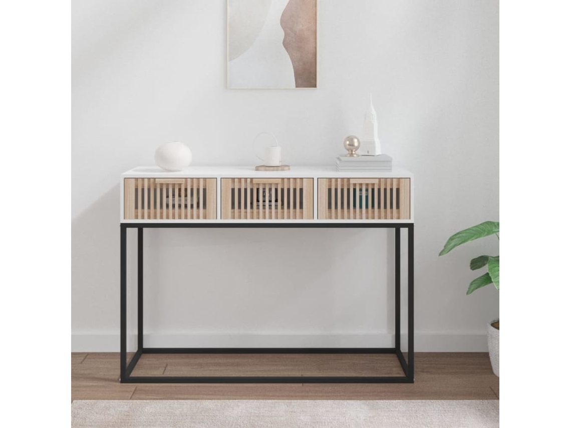 Vidaxl Mesa Consola 105x30x75 Cm Derivados De Madeira E Ferro Branco