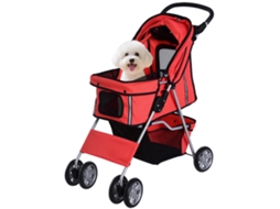 Carrinho Cães Capota Ajustável Cesto Porta-copos 75x45x97 Vermelho