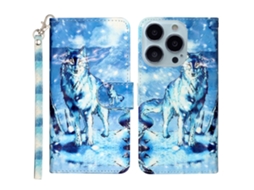Capa Em Couro Pu Com Suporte Para Apple Iphone 16 Pro Max - Lobo Da Neve