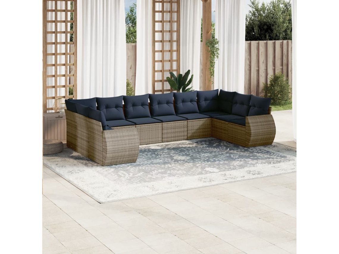 Vidaxl Conjunto De Sofá De Jardim Com 10 Peças E Almofadas Em Rattan Sintético Cinza