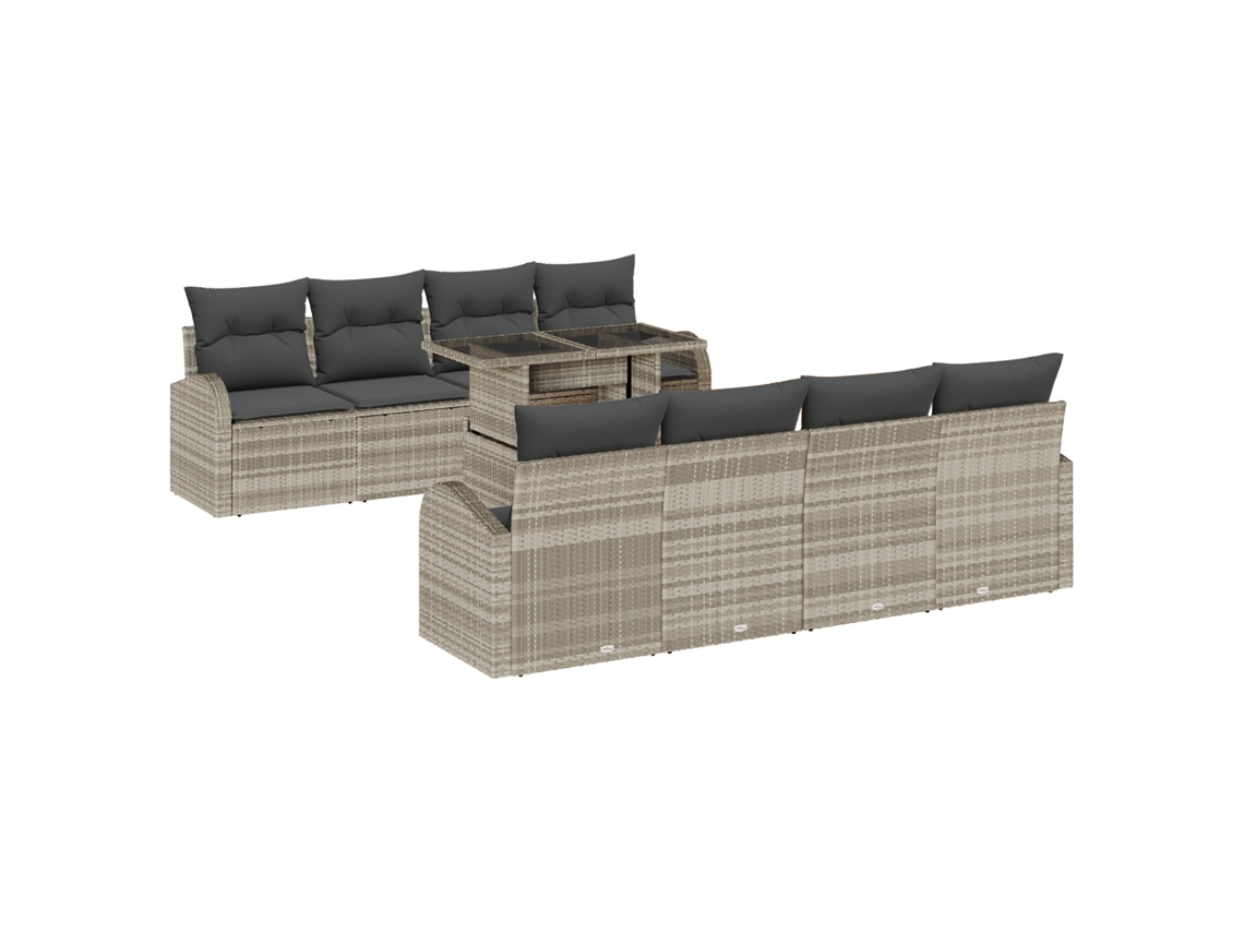 Conjunto 9 Conjunto De Sofá De Jardim Vidaxl Cinzento-claro Vime Pe (100 X 55 X 73 Cm)