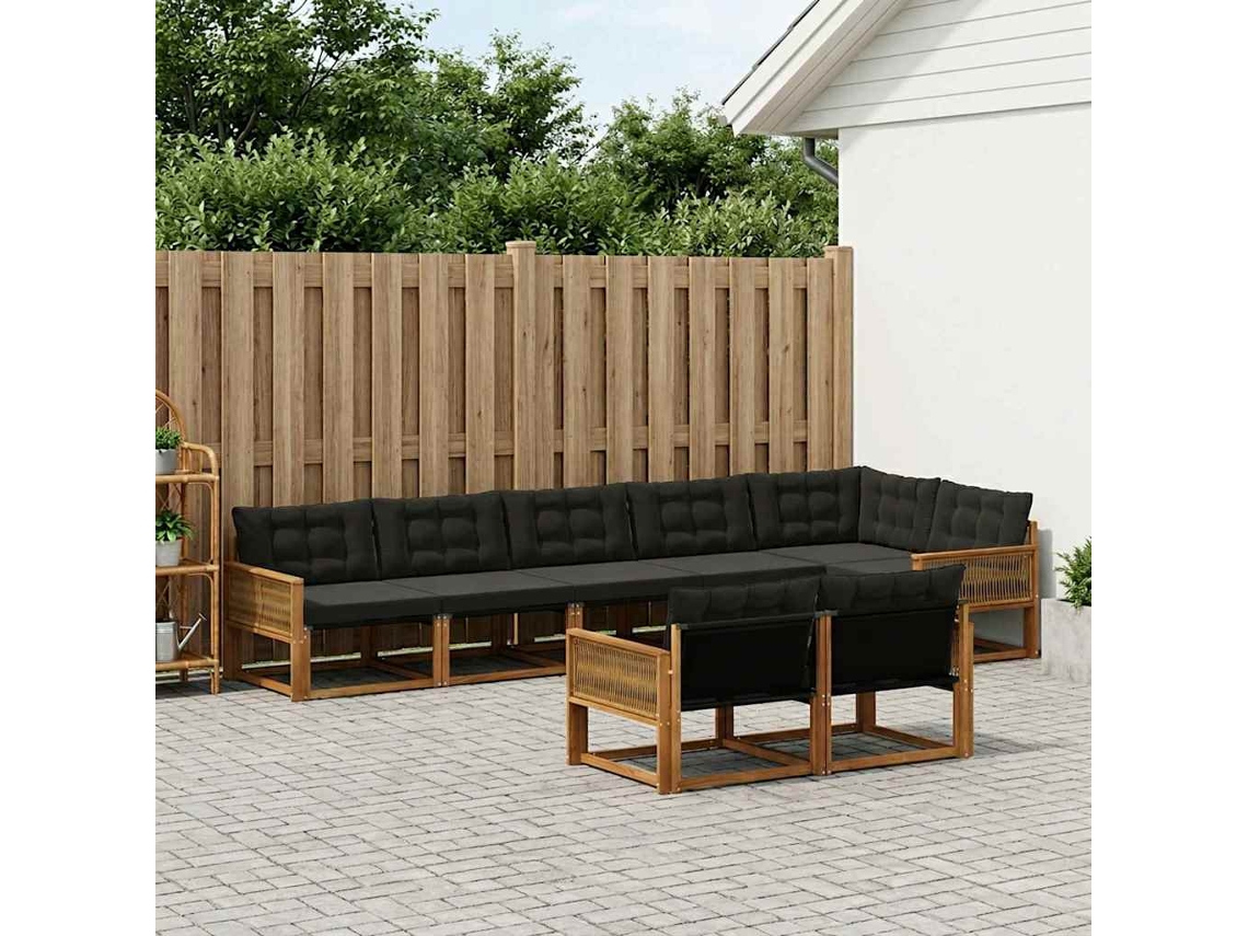 Vidaxl Conjunto De Sofás Para Exterior 8 Pcs Natural E Preto