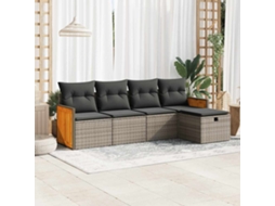 5 Pcs Conjunto Sofás De Jardim C/ Almofadões Vime Pe Cinzento Lovely Home