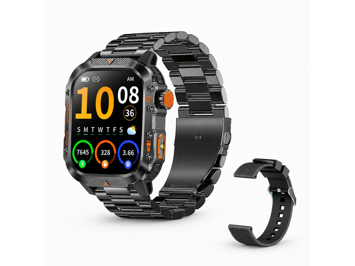 Smartwatch Chronus Gps Ecrã Ips De 2,01 Polegadas Chamadas Bluetooth 540mah 3atm Preto Bracelete Extra