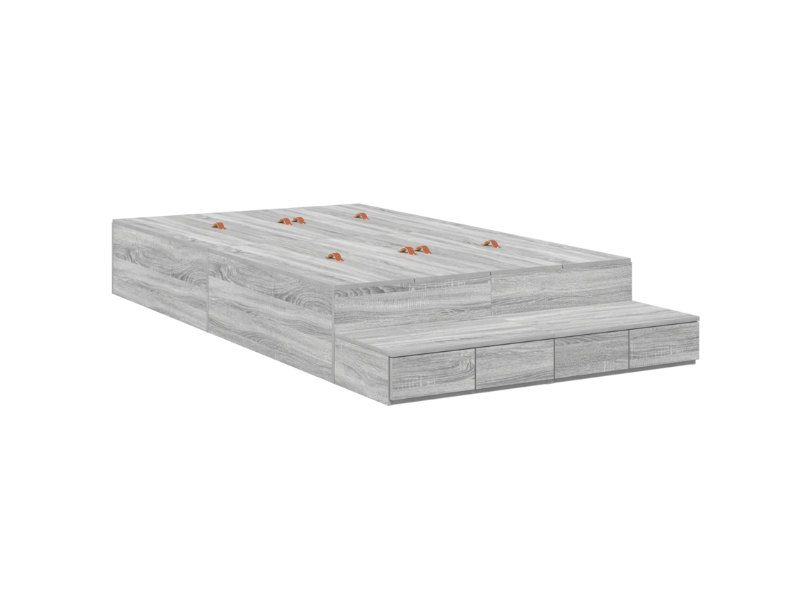Conjunto 1 Estrado De Cama Com Arrumação Vidaxl Cinzento Madeira De Pinho Maciça (120 Cm)